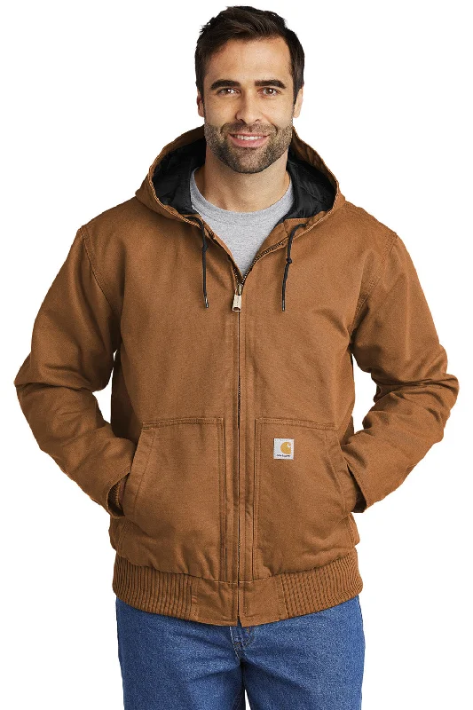 Men's adventure-ready windbreaker-Carhartt Mens Active Washed Duck Full Zip Hooded Jacket - Carhartt Brown