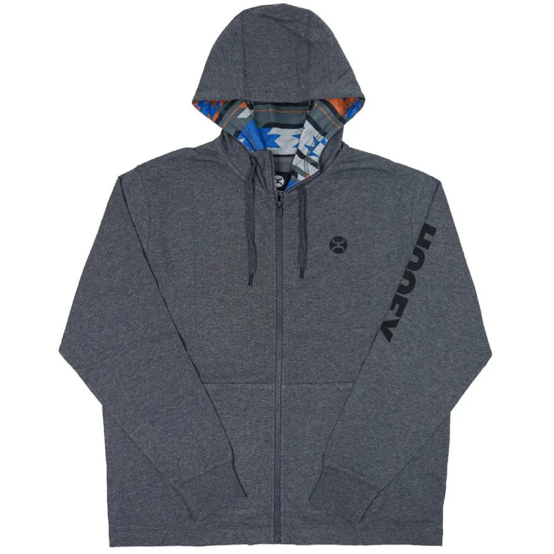 Men's quick-dry pullover hoodie-Hooey Grey Full Zip Logo Hoodie