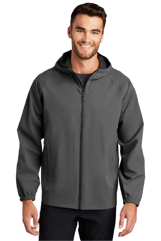 Men's pre-washed fleece jacket-Port Authority Mens Essential Waterproof Full Zip Hooded Rain Jacket - Graphite Grey