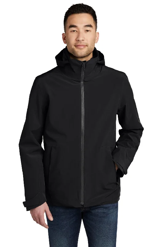 Men's pre-washed fleece jacket-Eddie Bauer Mens WeatherEdge 3-in-1 Water Resistant Full Zip Hooded Jacket - Black/Storm Grey