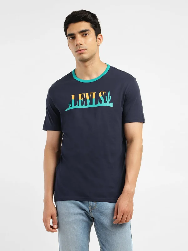 Men's cozy fit t-shirt-Men's Brand Logo Slim Fit T-shirt Navy