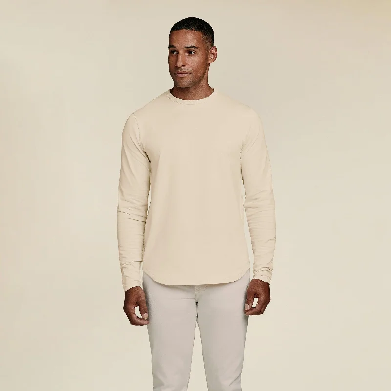 Men's high-neck t-shirt-Long Sleeve Curved Hem T-Shirt | Bone