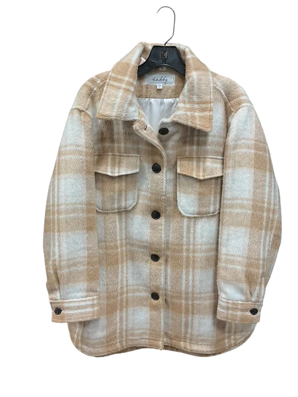 Men's relaxed fit parka-Jacket Shirt By Sebby In Tan, Size: L