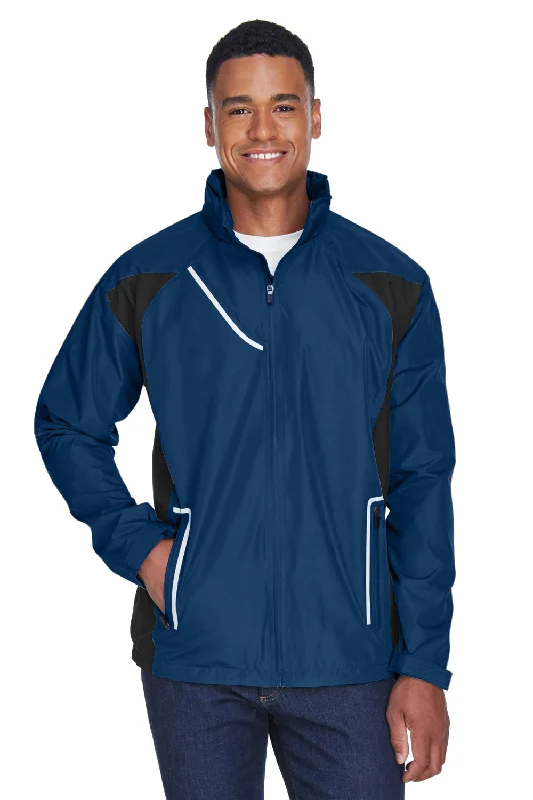 Men's comfortable trench coat-Team 365 Mens Dominator Waterproof Full Zip Hooded Jacket - Dark Navy Blue