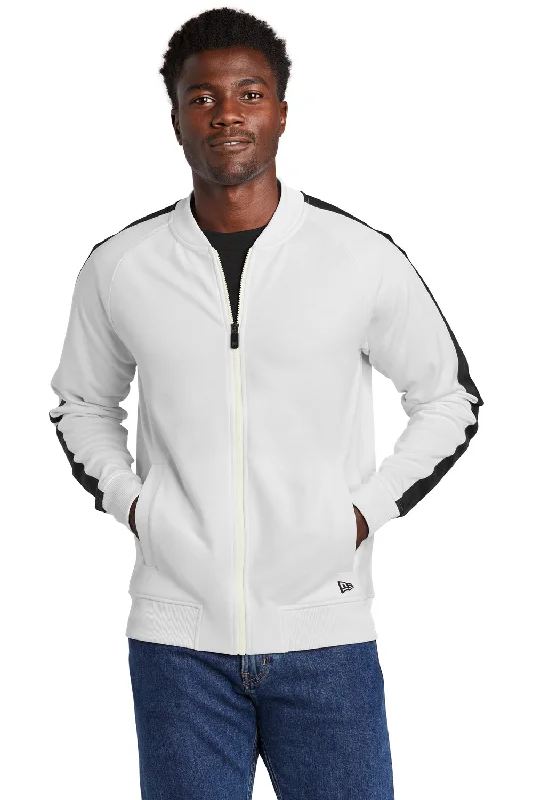 Men's naturally breathable coat-New Era Mens Full Zip Track Jacket - White/Black - Closeout