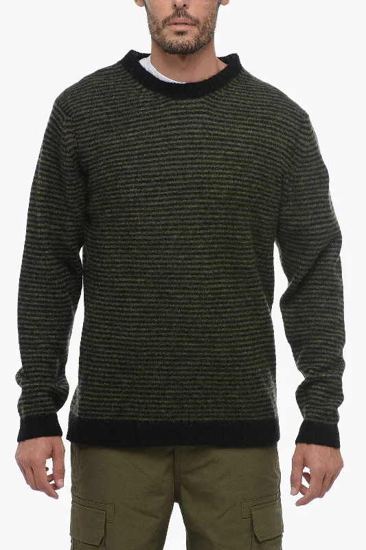 Men's angora sweater-Sunhouse Two-Tone Striped SANDRO Crew-neck Sweater