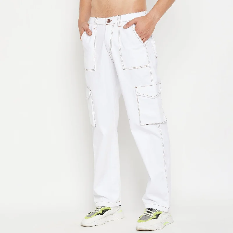 mens low-maintenance chinos-White Carpenter Cargo Pants