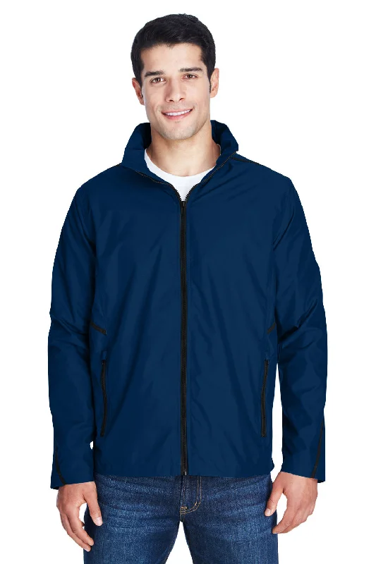 Men's lightweight raincoat-Team 365 Mens Conquest Wind & Water Resistant Full Zip Hooded Jacket - Dark Navy Blue