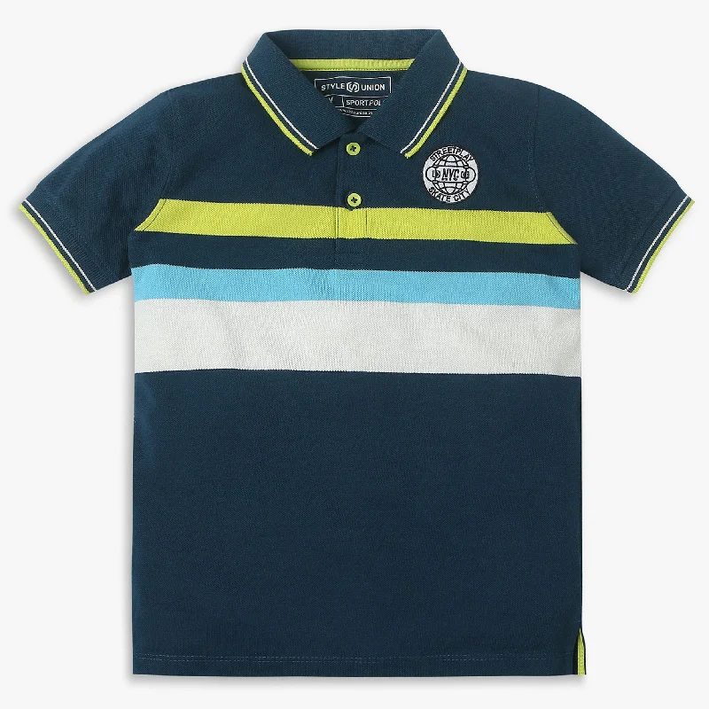 Men's adventure-ready gym polo shirt-Boys Regular Fit Striped Polo T-Shirt