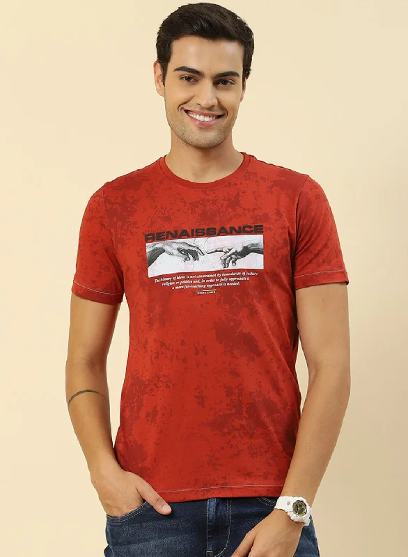 Men's performance-enhancing t-shirt-Men Rust Orange Printed T-Shirt