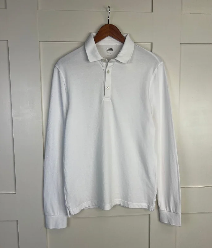 Men's antibacterial office polo shirt-White Mens Cotton Long Sleeve Polo Top