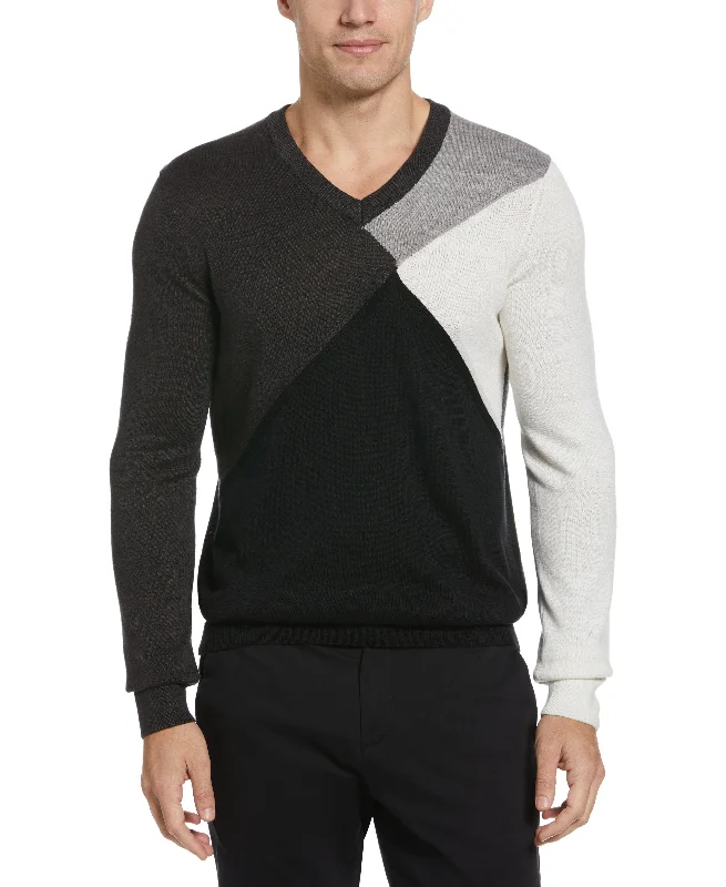 Men's professional knit-Color Block V-Neck Sweater