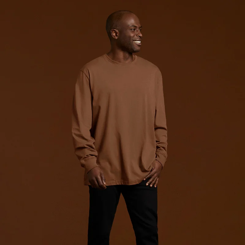 Men's earthy tones t-shirt-Long Sleeve Boxy Tee | Chocolate