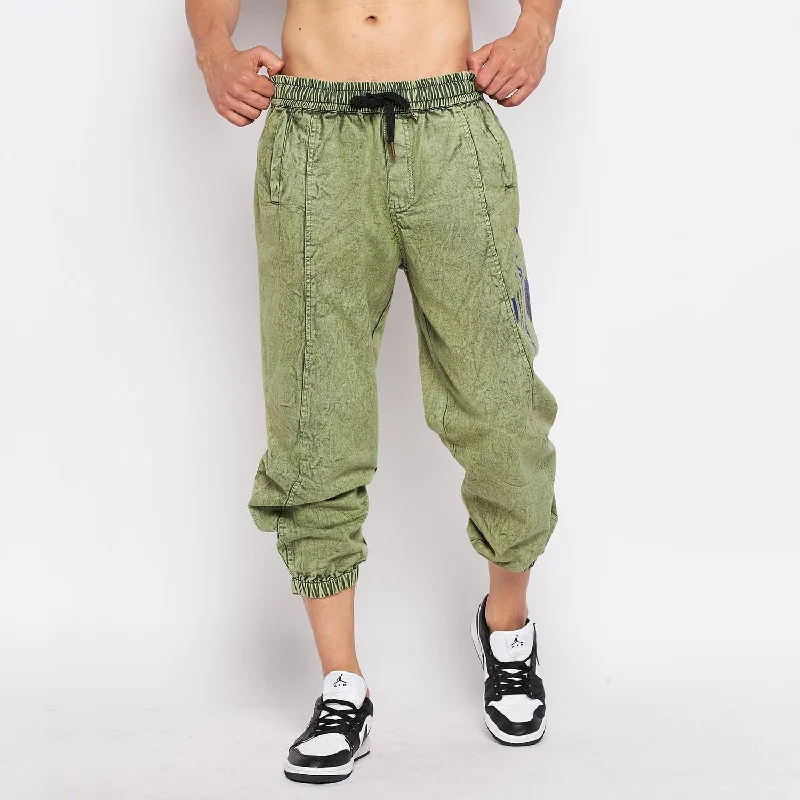 mens anti-wrinkle chinos-Green Acid Wash Hooper Trackpants