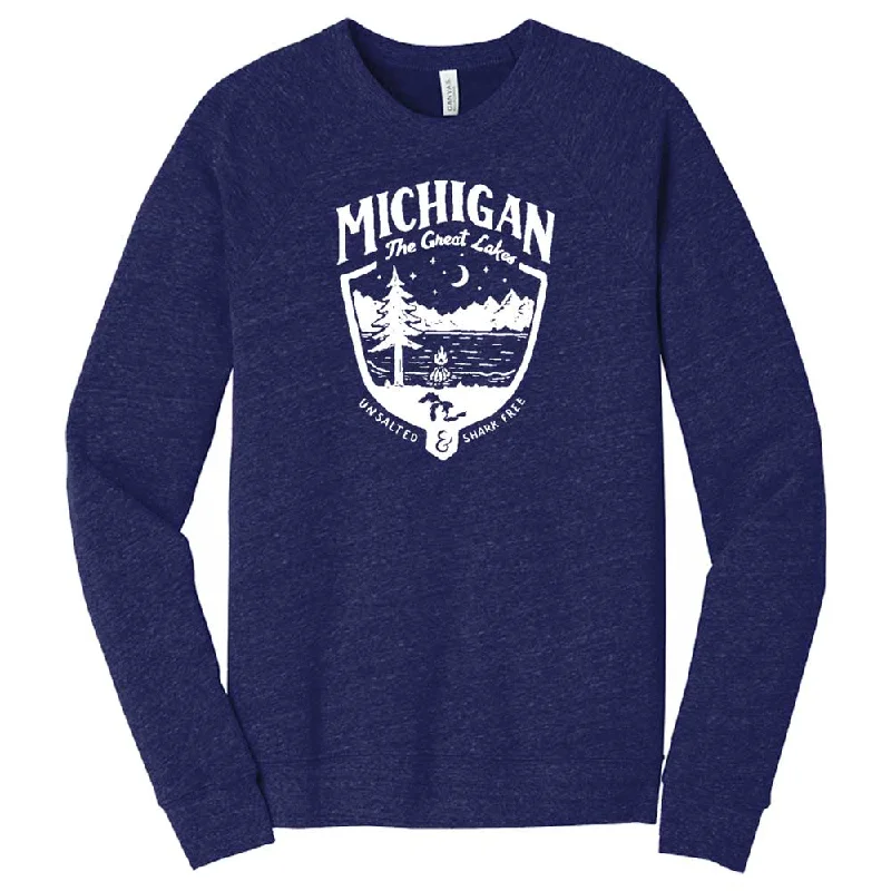 Men's weekend sweatshirt-Michigan Shield Triblend Fleece Crew Sweatshirt (Navy)