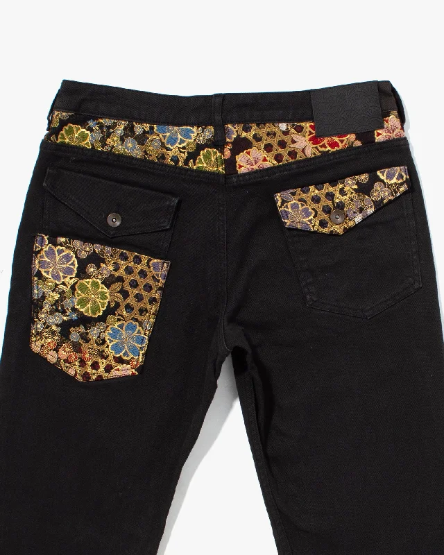 mens quick-dry pants-Japanese Repro Denim Jeans, Miyabi Musubi, Gold and Multicolored Lining - M