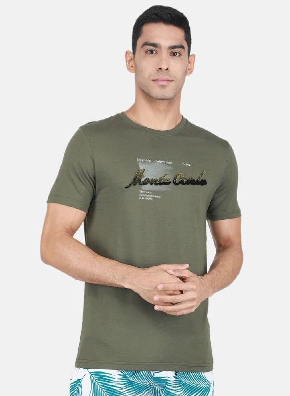 Men's anti-odor t-shirt-Men Olive Printed T-Shirt