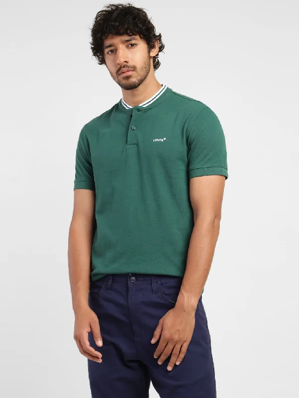 Men's classic style t-shirt-Men's Solid Band Neck T-shirt Green