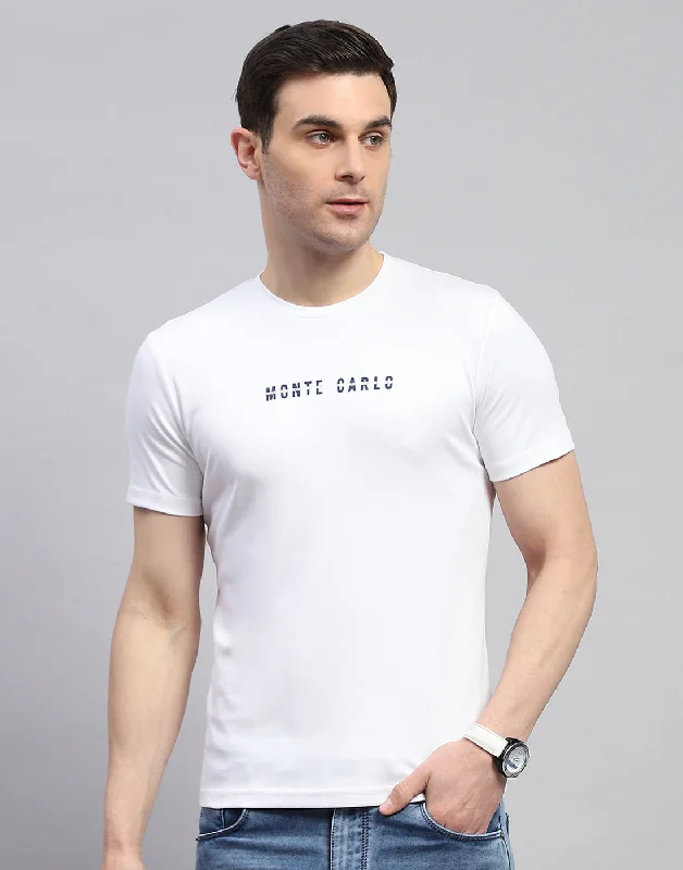 Men's street smart t-shirt-Men White Solid Round Neck Half Sleeve T-Shirt