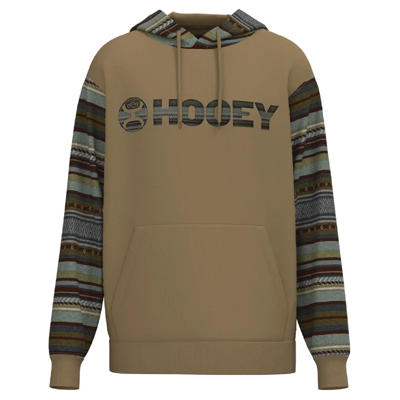 Men's performance workout hoodie-Hooey Men's "Lock-Up" Brown with Serape Sleeves Hoodie