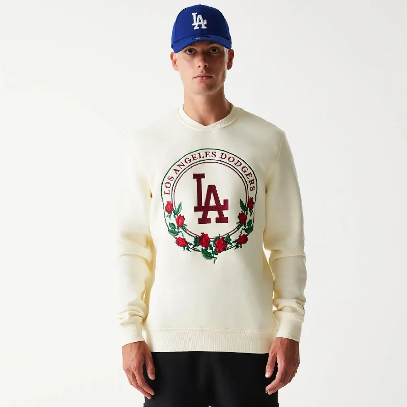 Men's cashmere sweater-LA Dodgers Red Roses White Crewneck Sweater