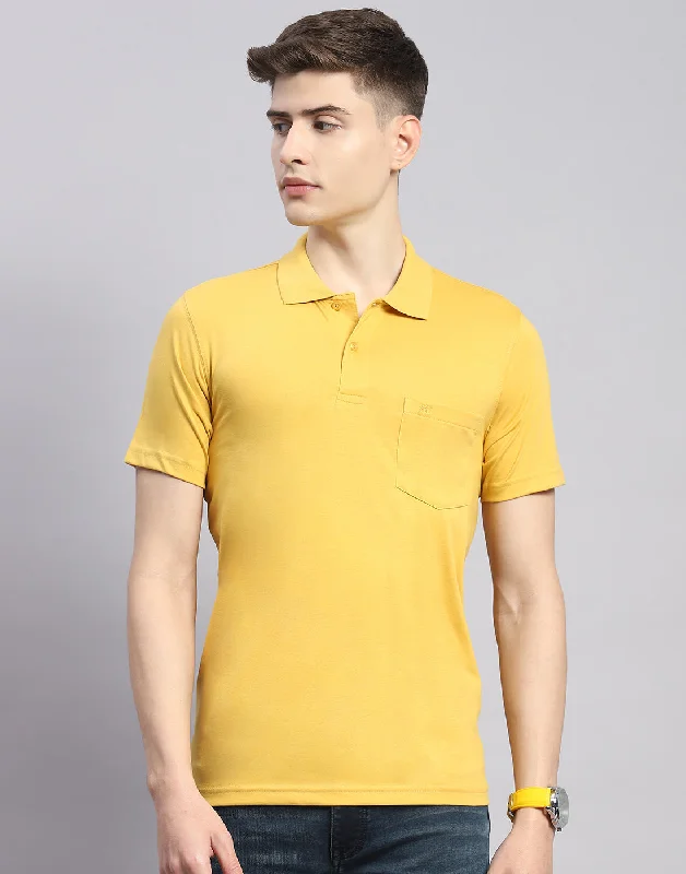 Men's innovative fabric t-shirt-Men Yellow Solid Polo Collar Half Sleeve T-Shirt