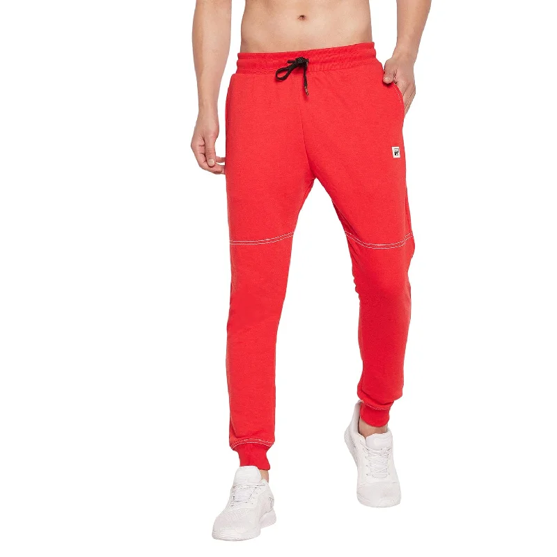 mens low-rise trousers-Red Contrast Stich Relaxed Fit Trackpants