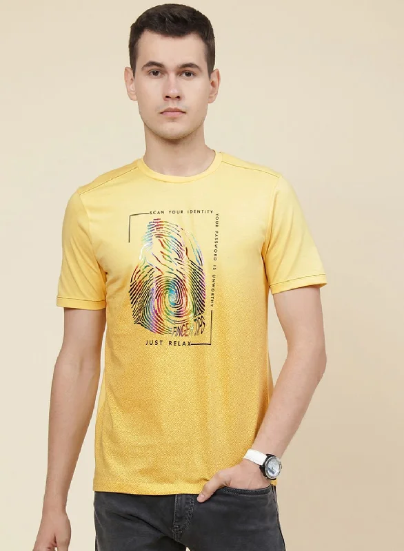 Men's ultra-breathable t-shirt-Men Yellow Printed T-Shirt