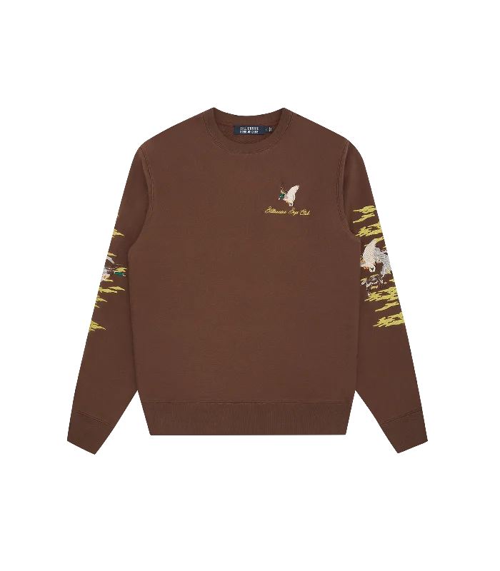 Men's eco-friendly sweatshirt-DUCK EMBROIDERED CREWNECK - BROWN