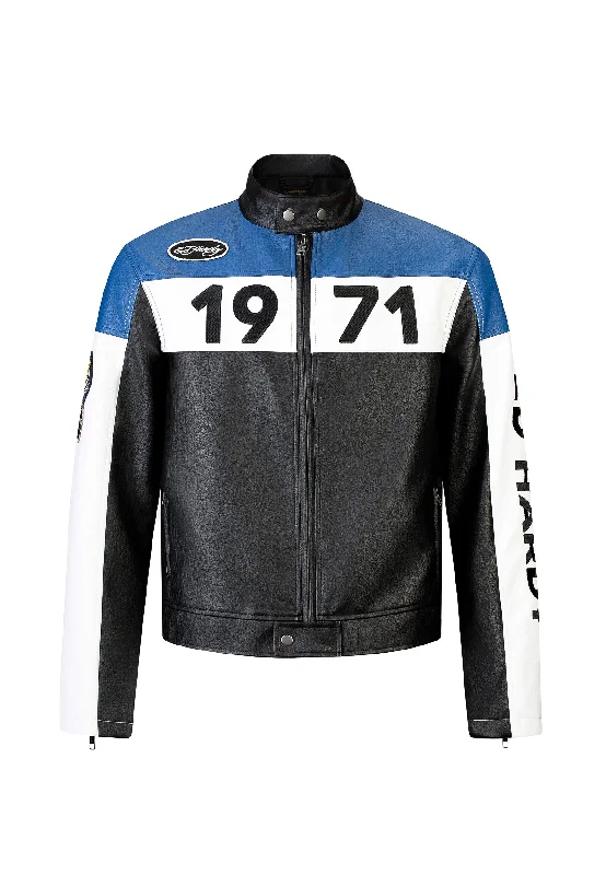 Men's quick-dry trench coat-Unisex ED-1971 Moto Biker Jacket- Black/Blue/White