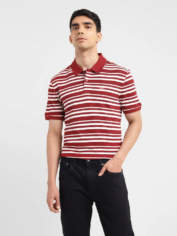 Men's wrinkle-resistant casual t-shirt-Men's Striped Slim Fit Polo T-shirt