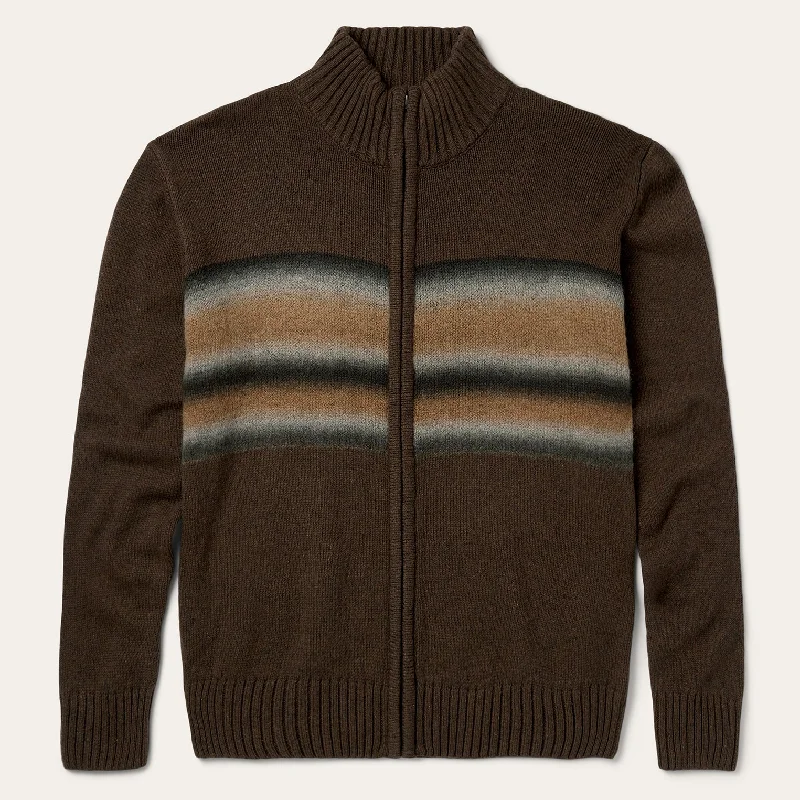 Men's quarter-zip sweater-Ombre Border Stripe Cardigan