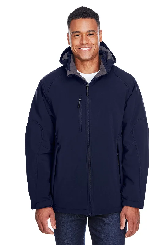 Men's sustainable windbreaker-North End Mens Glacier Water Resistant Full Zip Hooded Jacket - Classic Navy Blue