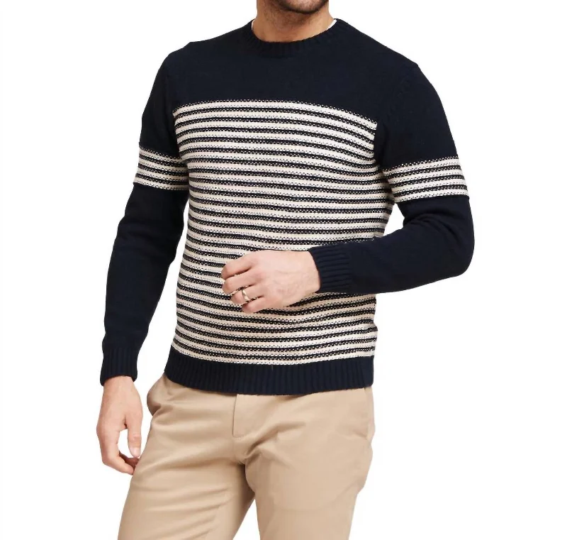 Men's smart casual sweater-Striped Sweater In Navy