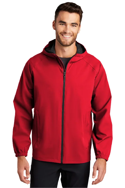 Men's summer performance jacket-Port Authority Mens Essential Waterproof Full Zip Hooded Rain Jacket - Deep Red