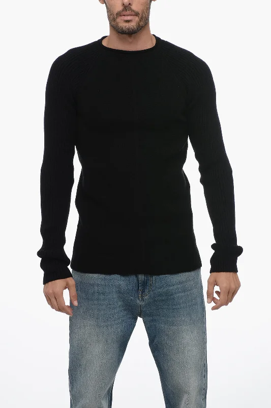 Men's party sweatshirt-Rick Owens LUXOR Crew Neck Cashmere Blend Pullover with Jacquard Detail