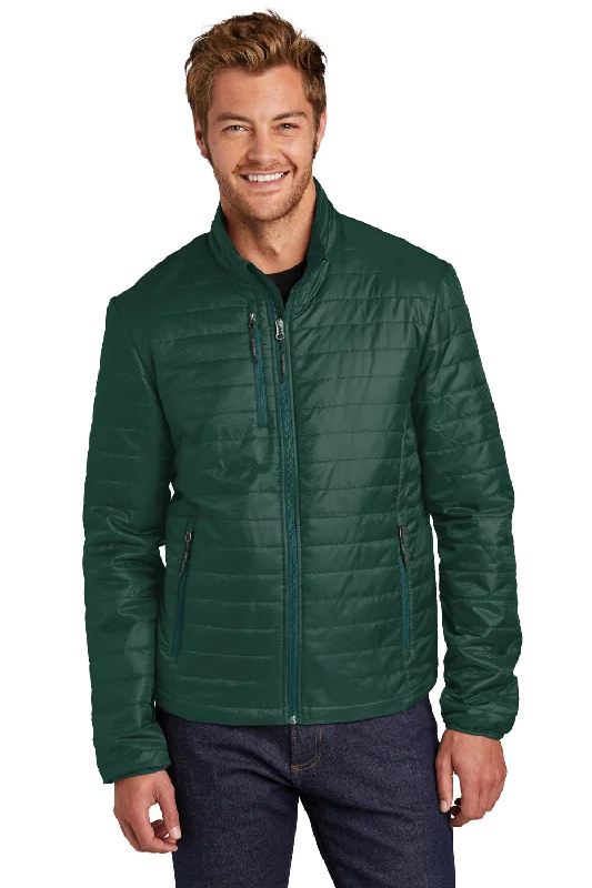 Men's relaxed fit parka-Port Authority Mens Water Resistant Packable Puffy Full Zip Jacket - Tree Green/Marine Green - Closeout