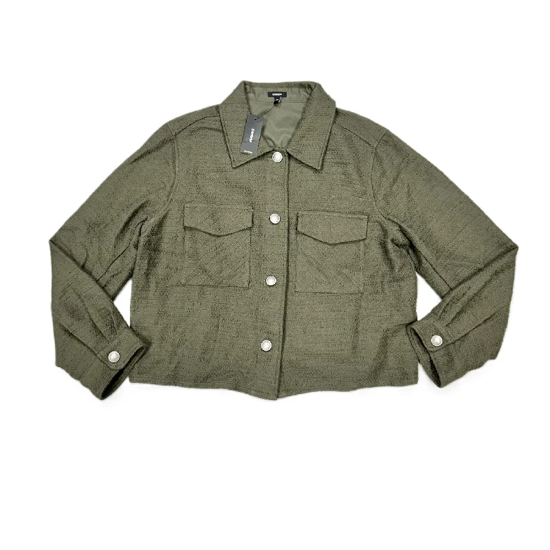 Men's comfortable trench coat-Jacket Shirt By Express In Green, Size: L