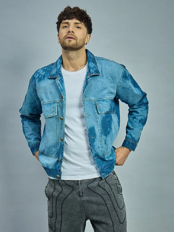 Men's breathable running jacket-Bleach Washed Cropped Denim Jacket