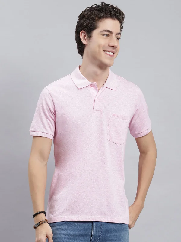 Men's smart technology t-shirt-Men Pink Jaquard T-Shirt