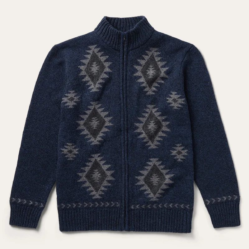 Men's button cardigan-Navy Aztec Cardigan