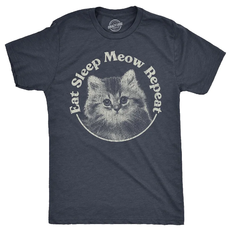 Men's earthy tones t-shirt-Eat Sleep Meow Repeat Men's T Shirt