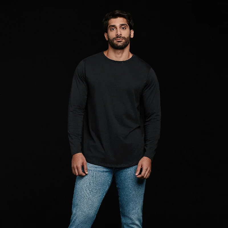 Men's weekend casual t-shirt-Long Sleeve Curved Hem T-Shirt | Black