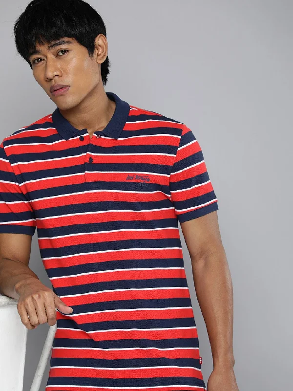 Men's yoga t-shirt-Men's Striped Polo T-shirt