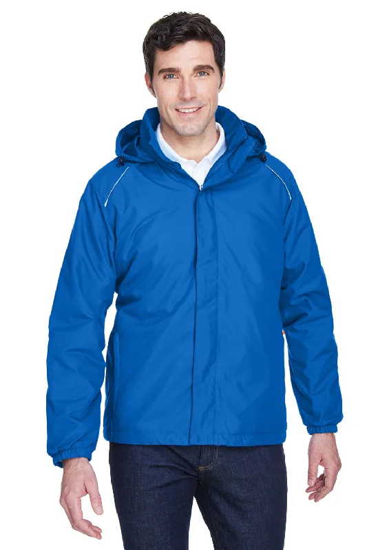 Men's sporty bomber jacket-Core 365 Mens Brisk Full Zip Hooded Jacket - True Royal Blue