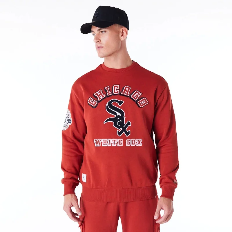 Men's weather-resistant sweatshirt-Chicago White Sox World Series Red Oversized Crew Neck Sweatshirt