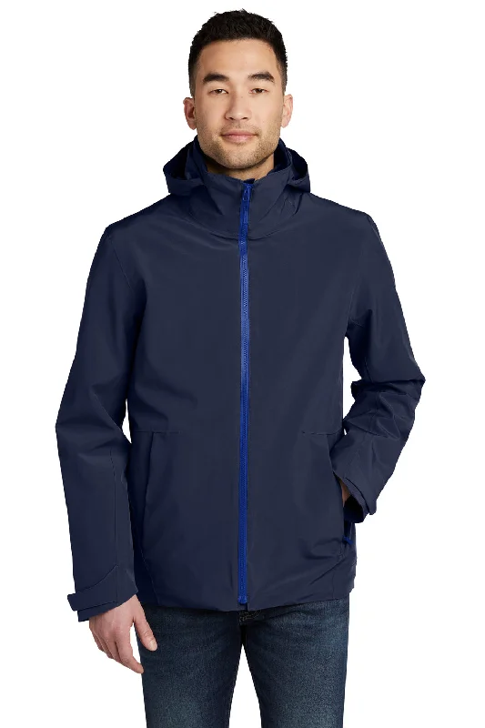 Men's high-performance hiking jacket-Eddie Bauer Mens WeatherEdge 3-in-1 Water Resistant Full Zip Hooded Jacket - River Navy Blue/Cobalt Blue