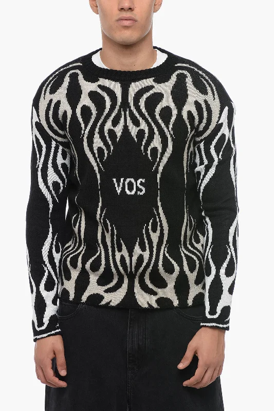 Men's sporty knit-Vision Of Super Wool Blend WHITE FLAMES Crewneck Sweater