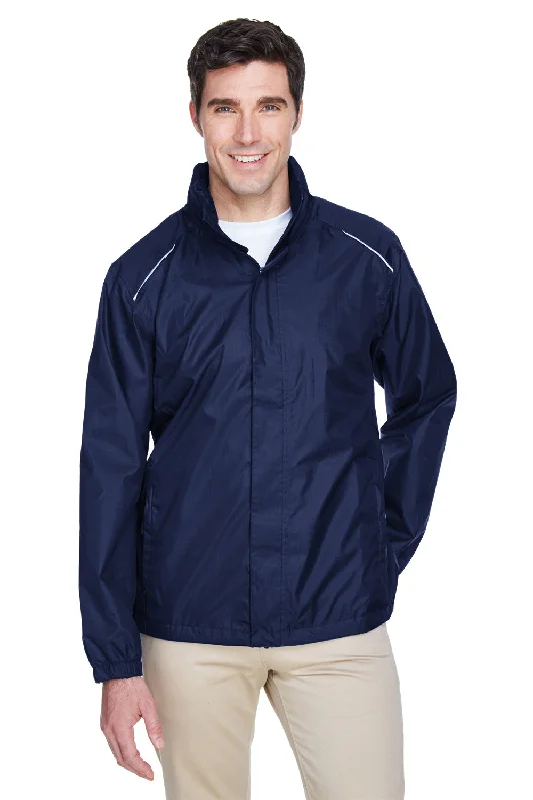 Men's antibacterial performance jacket-Core 365 Mens Climate Waterproof Full Zip Hooded Jacket - Classic Navy Blue