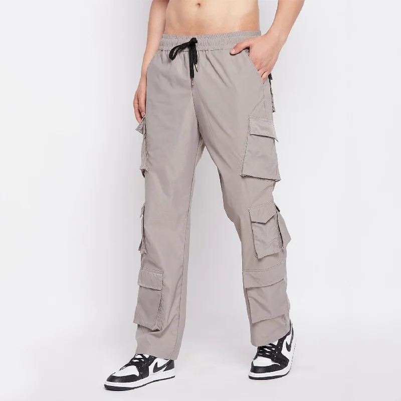 mens fuss-free joggers-Grey Tactical Cargo Trackpants